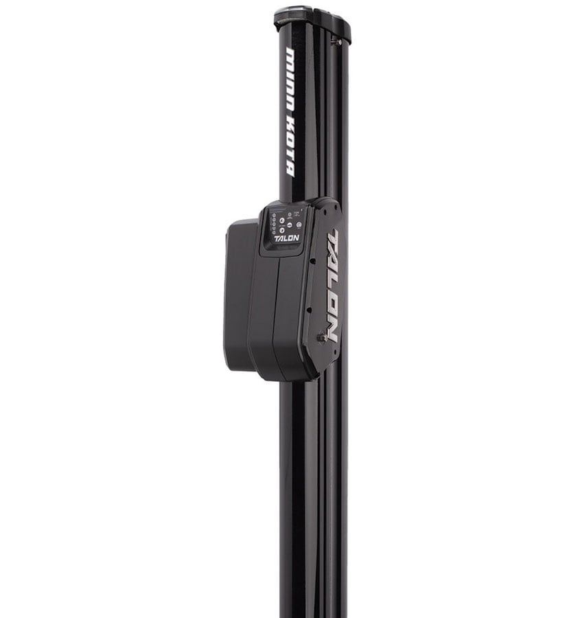 The Minn Kota Talon Shallow Water Anchor w/Bluetooth features a vertical pole, control unit, user-selectable anchoring modes, and the Talon logo—ideal for reliable shallow water anchoring.