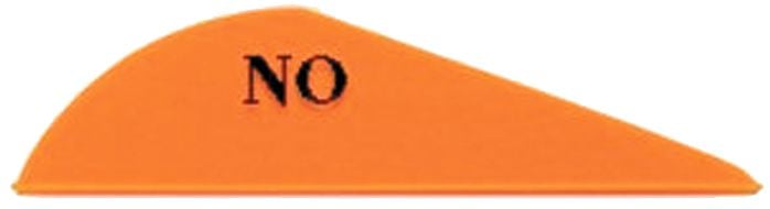 A wedge-shaped Neon-Orange object, matching the color of Bohning Blazer Vanes 2in (100pk) by americanlegacyfishing, with "NO" in black uppercase letters printed on it.