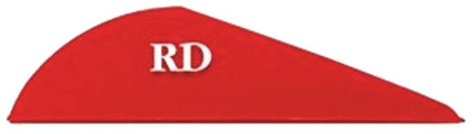 A red, 2-inch Bohning Blazer Vane from americanlegacyfishing features the white letters "RD" near the left side.