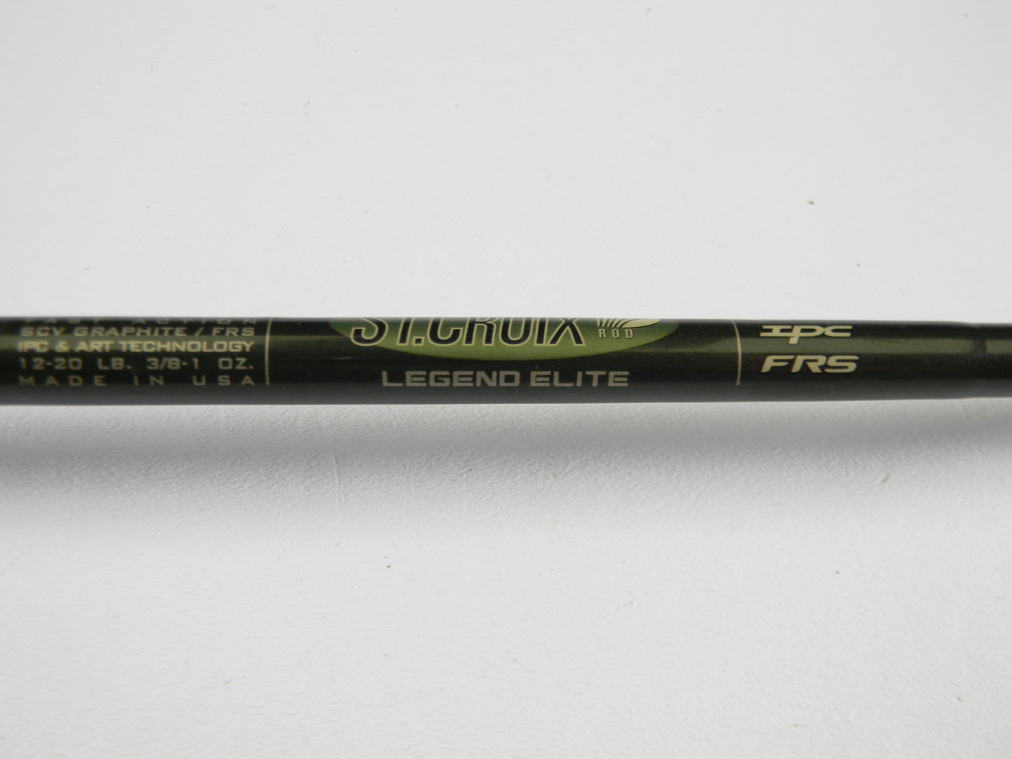 A close-up of the St. Croix Legend Elite EC68MHF 6'8" Medium Heavy used casting rod in very good condition, showcasing brand details and "Made in USA." Eligible for our Rod and Reel Trade-In Program—trade your used gear for store credit!.