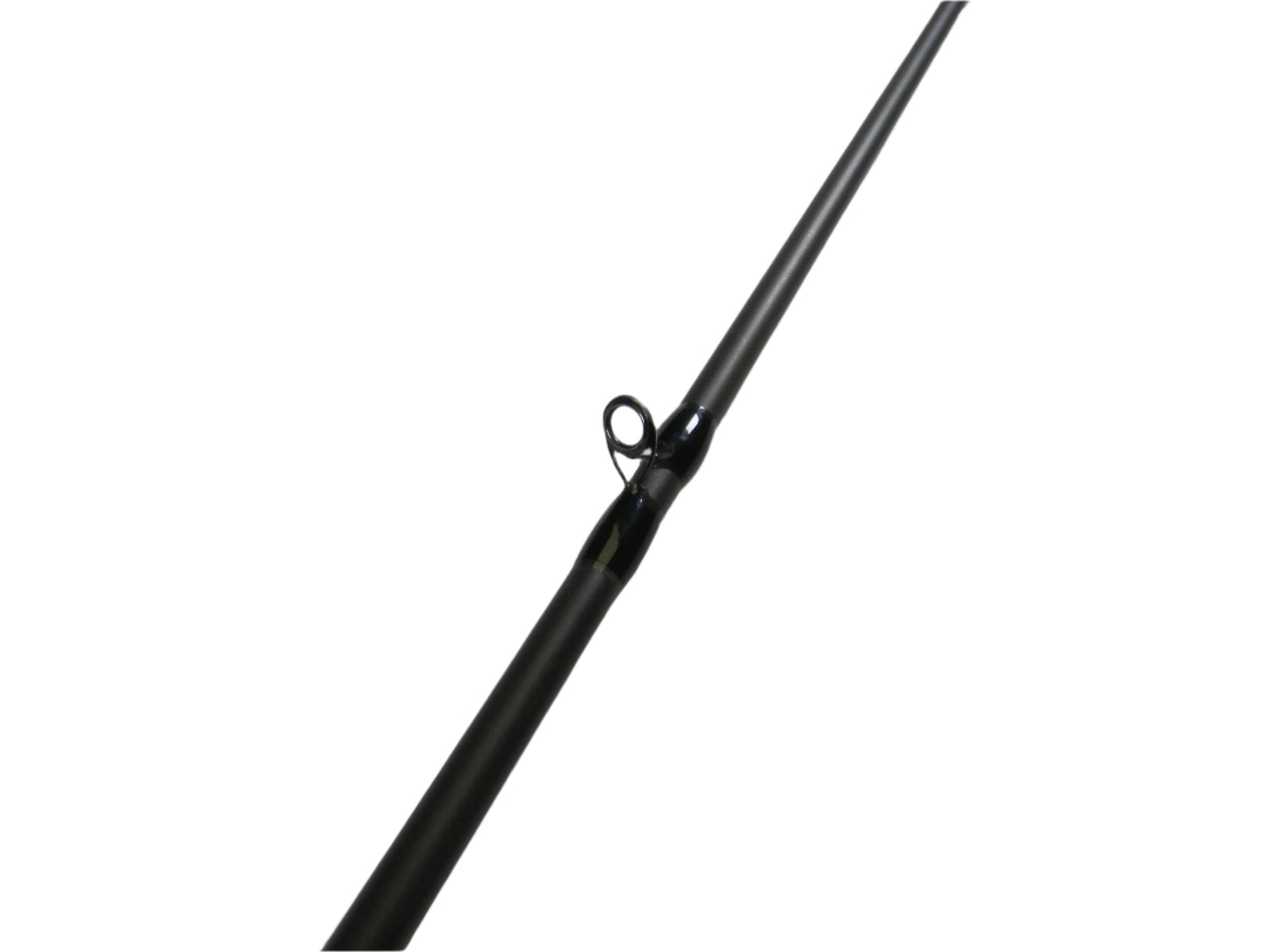 Close-up of Dobyns Fury FR733C 7'3" Medium Heavy Used Casting Rod on a white background, highlighting its dark color and visible guide loop. Captured diagonally, it's perfect for those looking to update used gear through a Rod and Reel Trade-In.