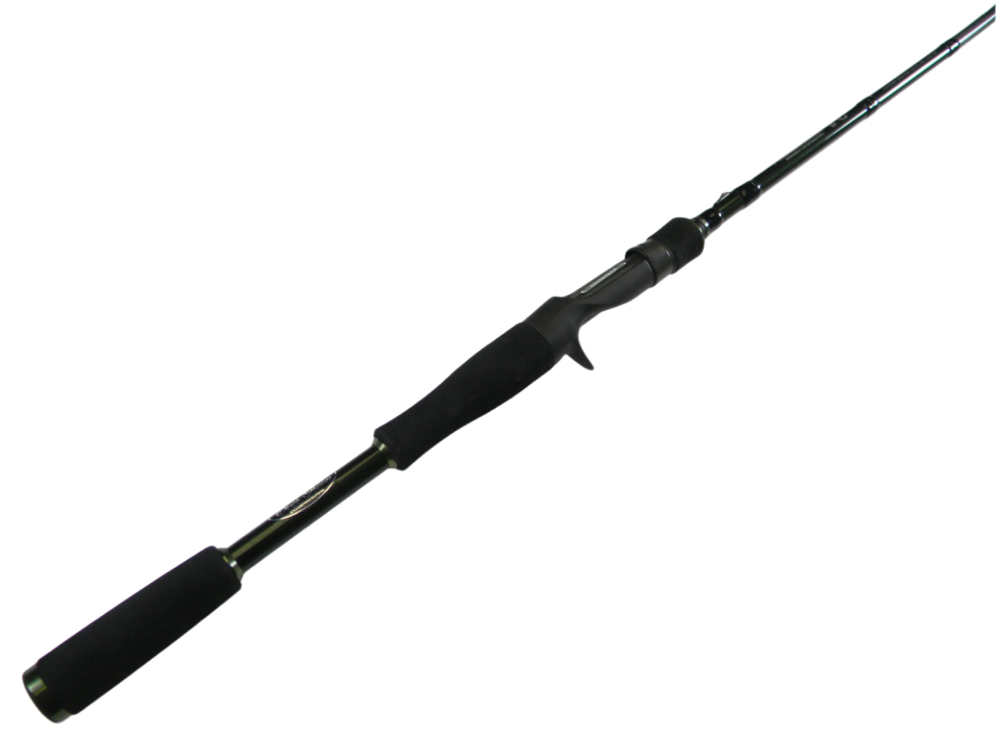 The Evergreen Combat Stick RCTC-71M Jerkbait & Finesse Crankbait 7'1" Medium is a sleek, black casting rod with a curved handle and reel seat, displayed diagonally against a white background to highlight its streamlined design. Ideal for participants in our Rod and Reel Trade-In Program.