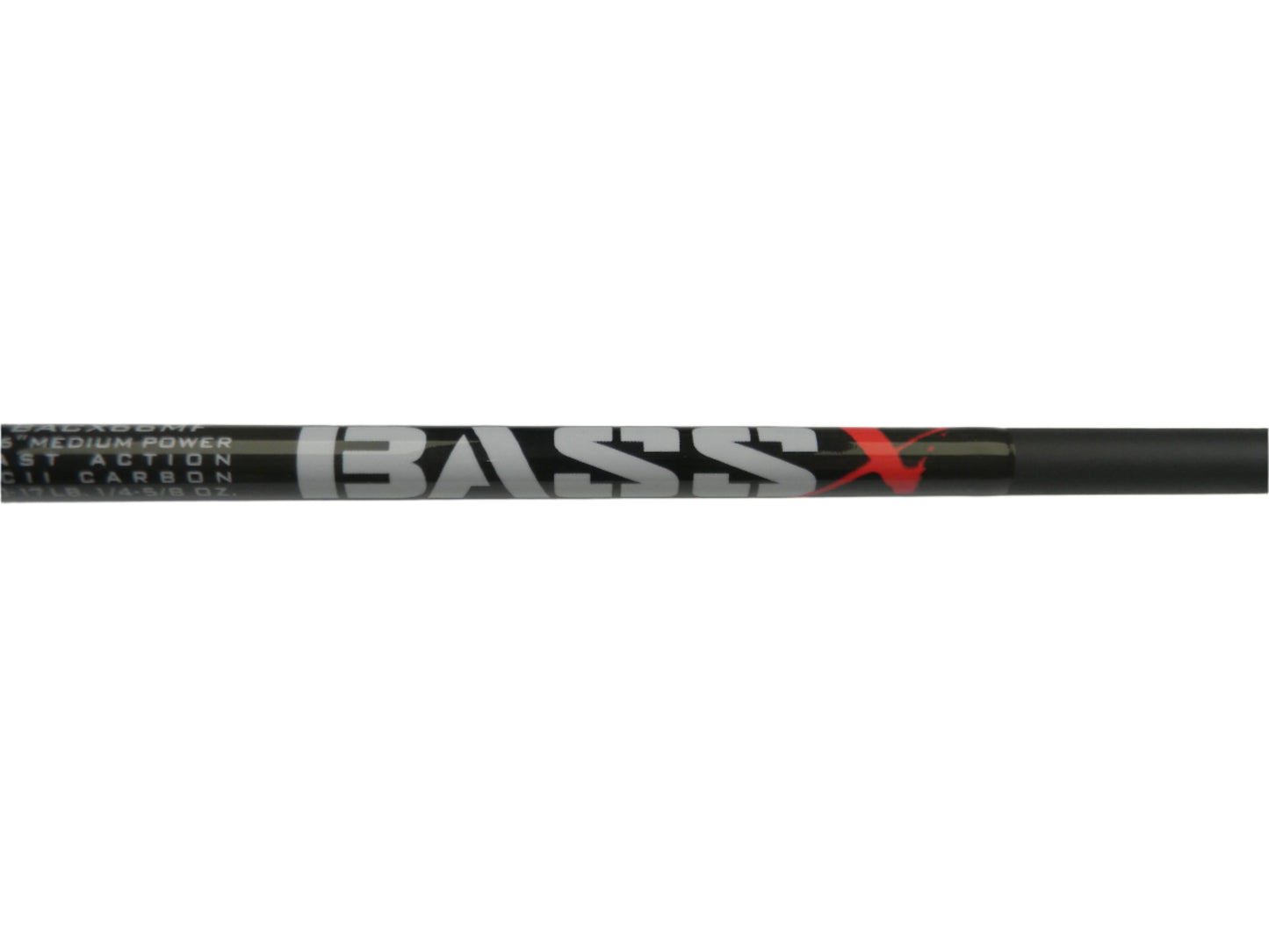A black St. Croix Bass X BACX66MF 6'6" rod displays bold white and red "BASS X," with "Medium Power, Fast Action, All Carbon" and more specs along the rod. Consider trading-in for store credit to upgrade your fishing gear.