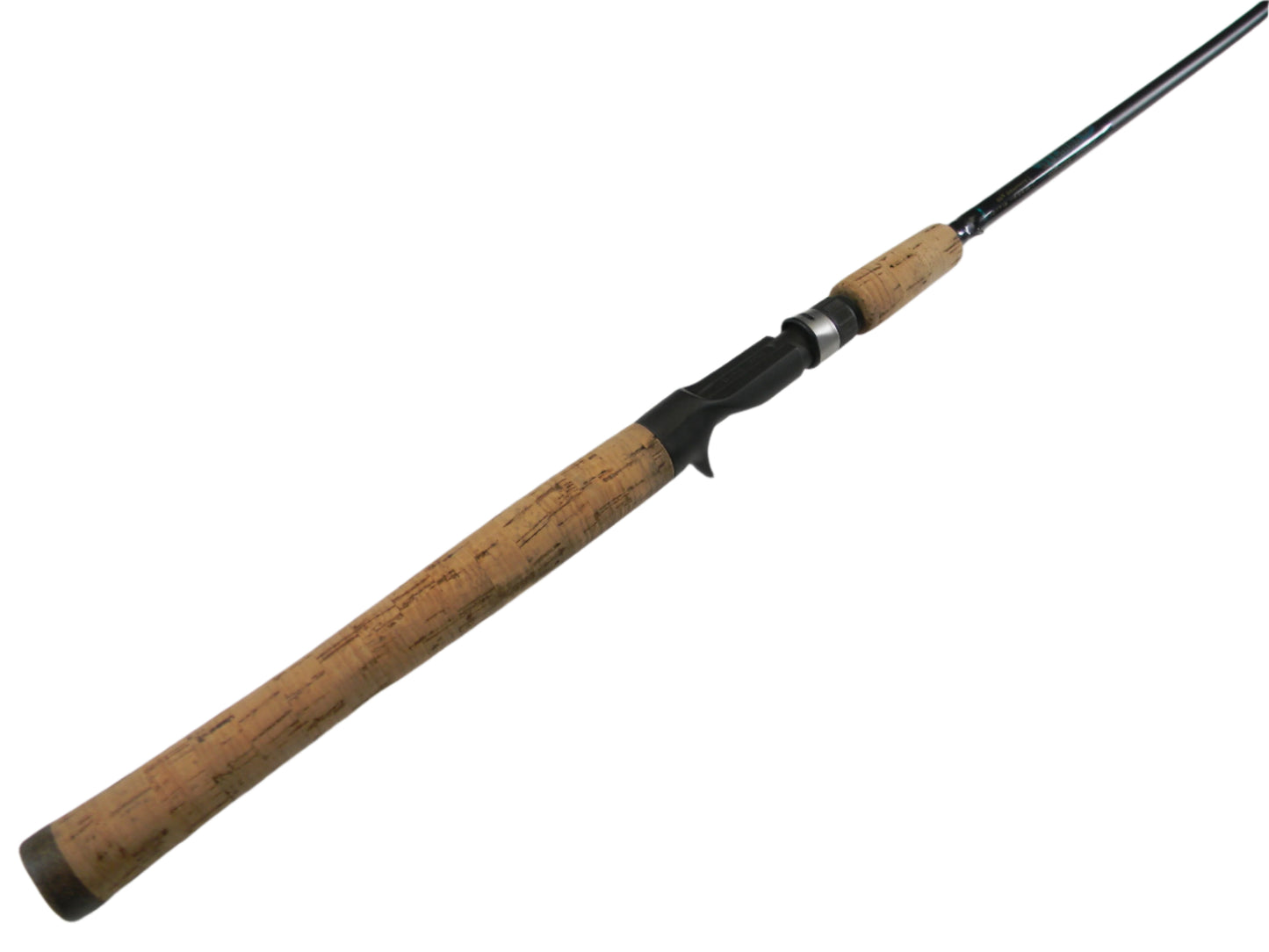 Close-up of a St. Croix Premier PC66MF 6'6" Medium used casting rod on white, boasting a cork handle and black reel seat. Ideal for upgrading through the Rod and Reel Trade-In Program to earn valuable store credit.