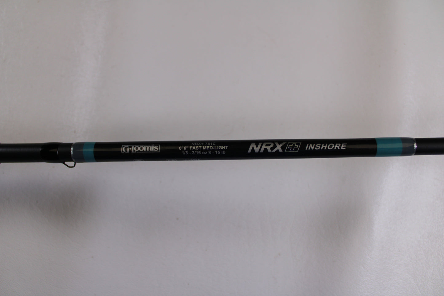 Close-up of a G. Loomis NRX+ 781c Inshore 6'6" Med-Lite Used Casting Rod in excellent condition. Great for anglers wanting to upgrade with a Rod and Reel Trade-In or earn store credit for used gear.