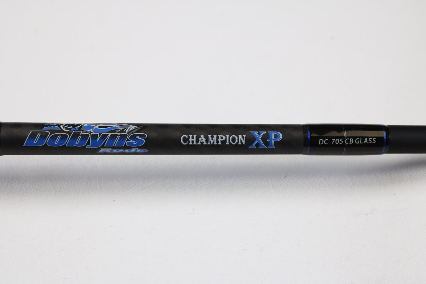 Close-up of a Dobyns Champion XP DC705CBGLASS 7'0" Medium Heavy Used Casting Rod in excellent condition, ideal for those interested in used gear or our Rod and Reel Trade-In Program, set against a plain white background.