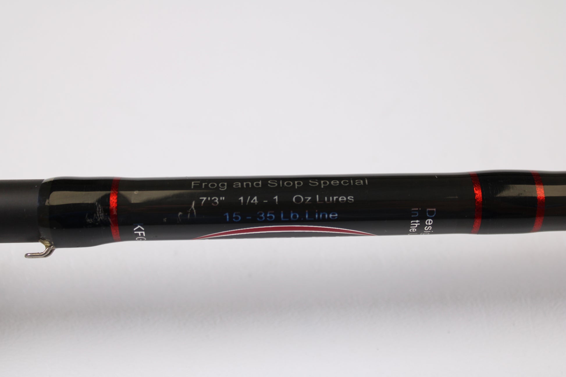 Close-up of a Kistler KFGS73 Frog and Slop Special 7'3" Heavy Used Casting Rod in very good condition, great for 1/4-1 oz lures and 15-35 lb line. Trade in your gear for store credit with our Rod and Reel Trade-In Program!.