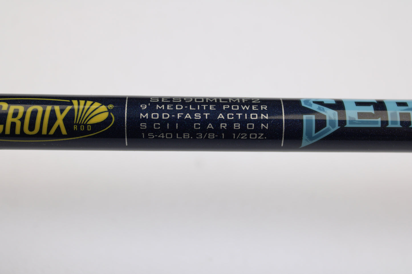 Close-up of a St. Croix Seage SES90MLMF2 9'0" Medium Light 2 Piece Used Spinning Rod in excellent condition. Trade in your used gear with our Rod and Reel Trade-In Program to earn store credit.