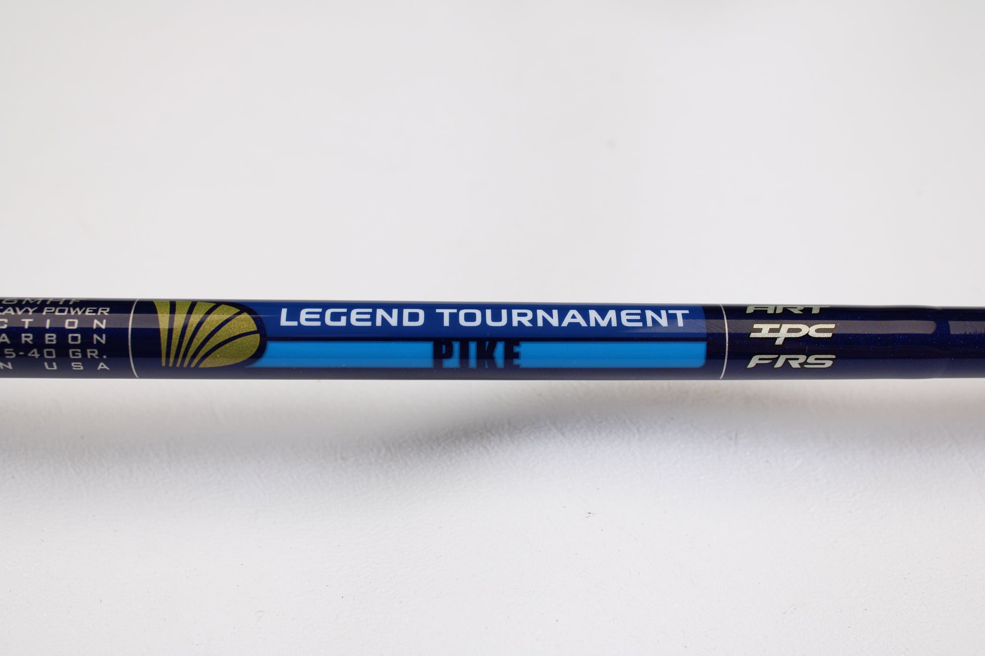 A close-up of a St. Croix Legend Tournament Pike Versatile Special LTPC216MHF 7'1" Medium Heavy casting rod in excellent used condition, with specs on its blue surface—ideal for showcasing store credit trade-ins.