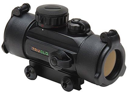 The TruGlo Red-Dot Black Sight TG8030B features adjustment knobs, mounting hardware, and selectable reticle colors, making it ideal for turkey hunting and improving firearm aiming accuracy.