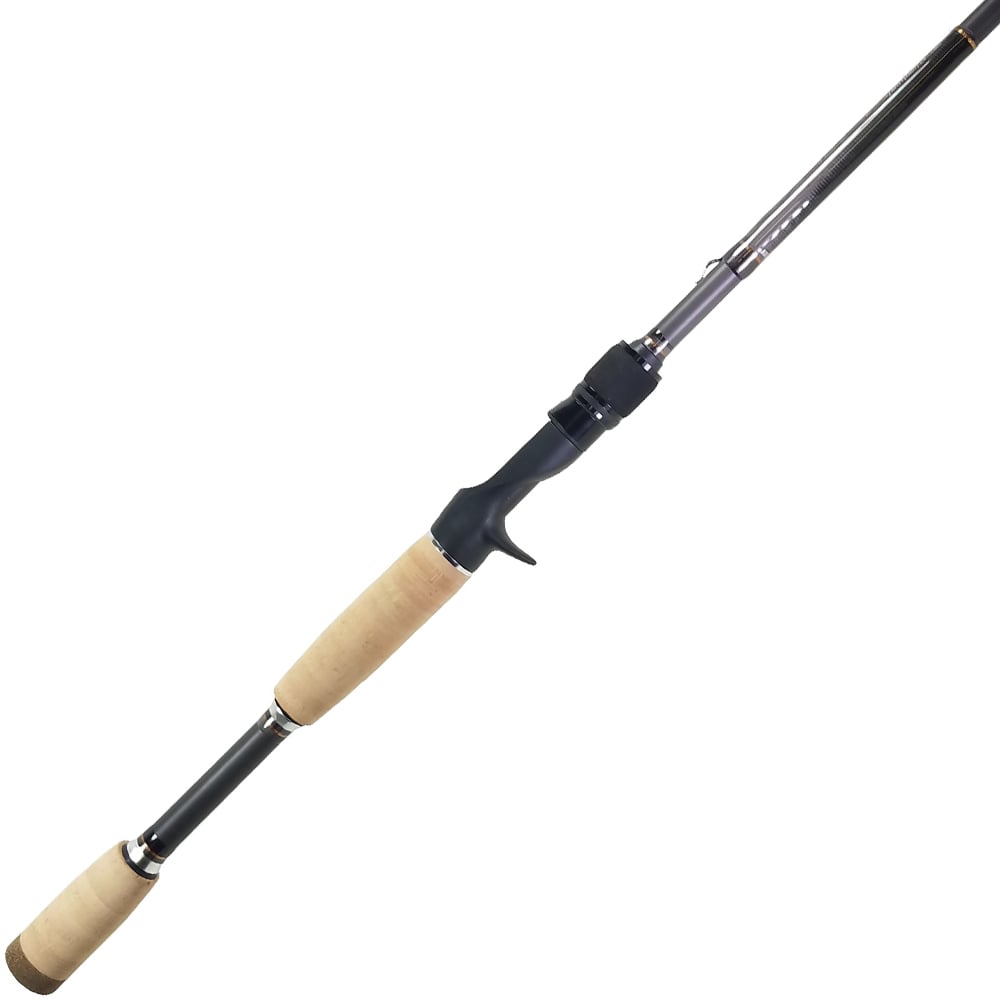 Introducing the ALX ENOX Hunch 7'0" Medium Casting Rod (E28430FC), crafted with Toray Carbon Fiber for superior strength and precision. It features tan cork handles, a baitcasting reel seat, and is displayed on a white background—perfect for serious anglers.