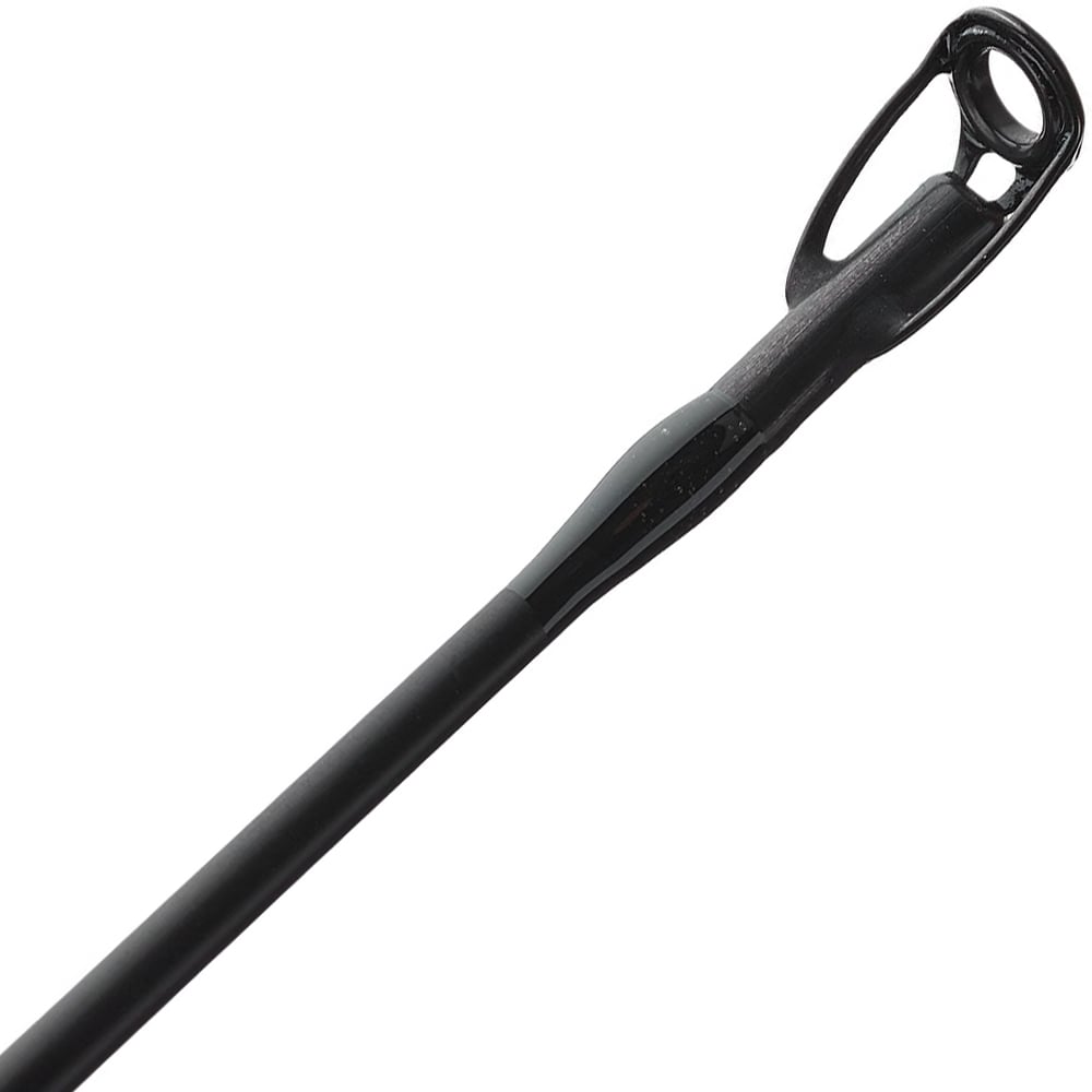 Close-up view of the ALX IKOS Casting Rod Hustler 7'0" Medium Heavy | IC84M4, focusing on the tip's guide ring. The rod features a sleek, glossy finish and S-Glass construction.