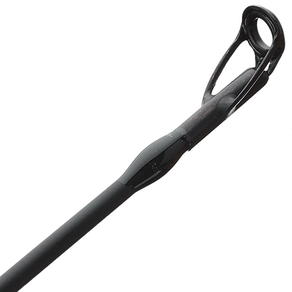 A close-up of the ALX IKOS Spinning Rod Shake 7'0" Medium Light (IS84F2) showcases its glossy finish and smooth texture. The rod features a fast action guide ring with expertly attached support loops for precision fishing.