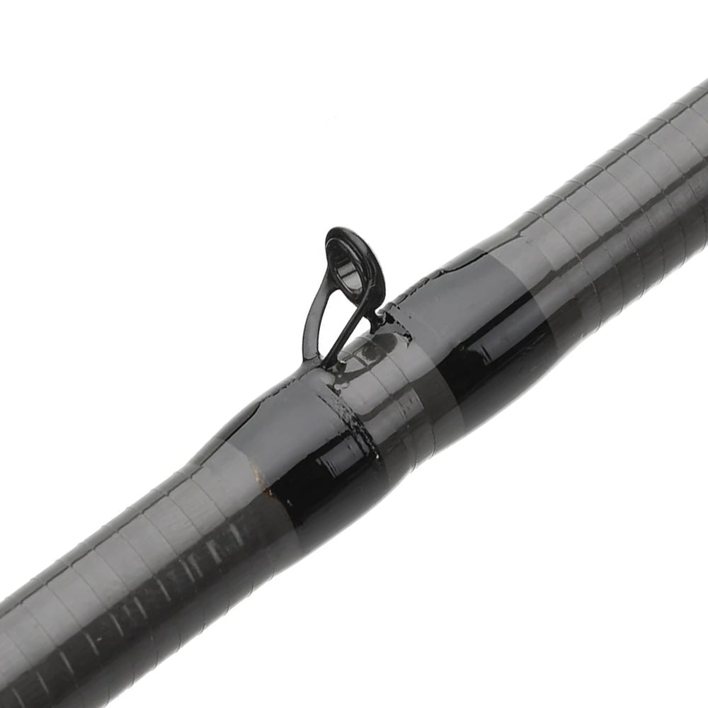 Close-up of the Cashion Rods ICON Series Bait Finesse System Casting Rod 7'0" Light (IBFS7LF), showcasing a line guide on the sleek blank with glossy black thread by Cashion.