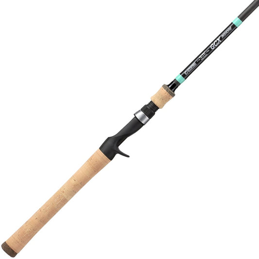 The G. Loomis GCX Inshore Casting Rod 842C MF 7'0" Medium (12971-01) features a cork handle, black reel seat, and slim black design with teal and white accents—perfect for inshore casting or saltwater fishing.