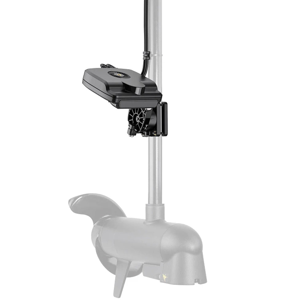 The Humminbird Mega Live 2 Forward Facing Sonar (710310-1) from Humminbird is a black live sonar transducer with mounting bracket, shown attached to a trolling motor shaft in gray for reference, designed for fishing and boating.