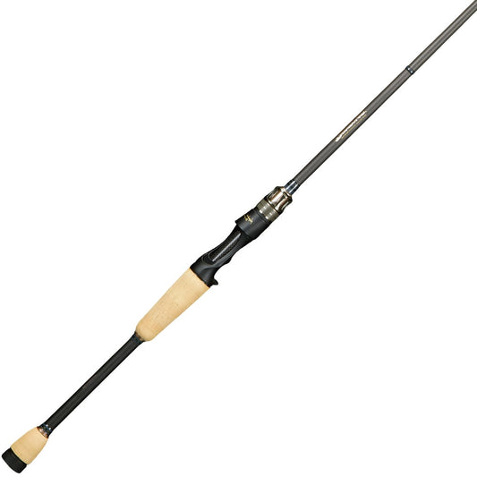 A Megabass Destroyer P5 Cyclone 6'6" Casting Rod (F4-66X) with a light cork handle, black graphite reel seat, and sleek black blank is shown diagonally against a white background.
