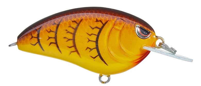 SPRO's Spro Little John Type R 50 Crankbaits is a yellow and brown fish-shaped lure with black markings, a silver lip, and sharp Gamakatsu treble hooks for the ultimate catch.