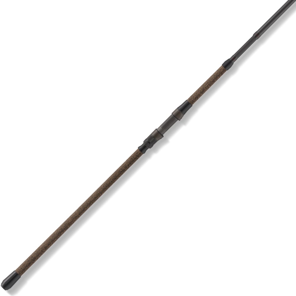 The St. Croix Avid Surf Spinning Rod 11’0” Medium Heavy (VSS110MHF2) features a dark brown textured grip and black reel seat, designed for long casting, photographed diagonally on a white background.