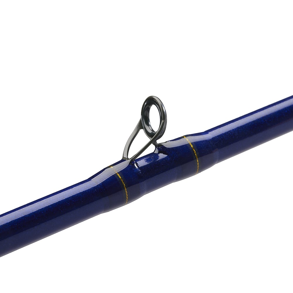 Close-up of a St. Croix Legend Tournament Bass Casting Rod 7'10" Heavy Big Cranker (LBTC710HM), showing a single metal guide ring on the SCIV+ Carbon Fiber rod with yellow thread wraps.