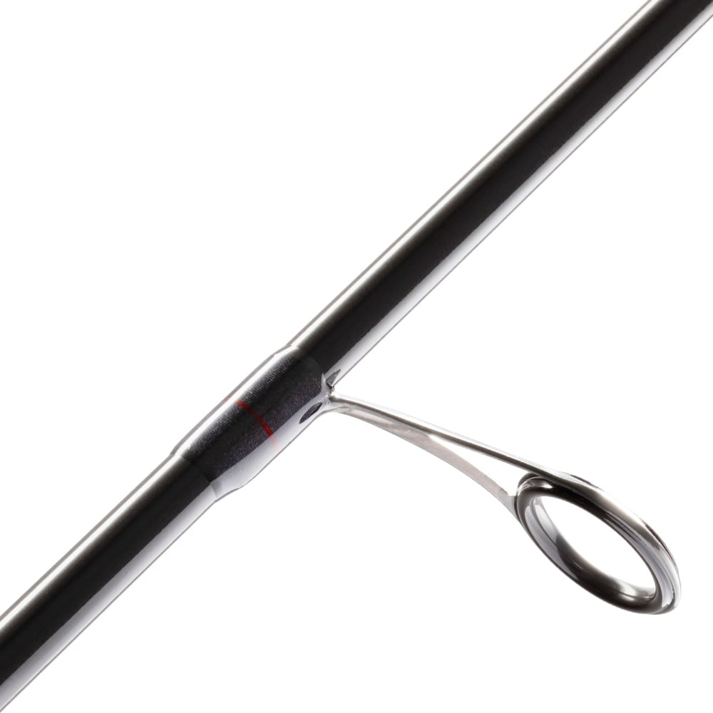 Close-up of the St. Croix Victory Spinning Rod 6'8" Medium Tactical (VTS68MXF), highlighting a metal line guide fixed to its SCIII+ carbon fiber shaft, displayed against a plain white background.