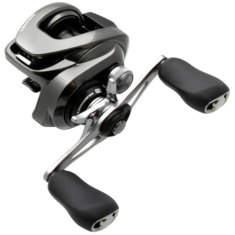 A close-up of the Shimano Metanium MGL 151B 6.2:1 Left Hand Casting Reel (METMGL151B), featuring a metallic finish, dual padded handles, SVS Infinity Braking system, and precision adjustment knob, set against a white background.