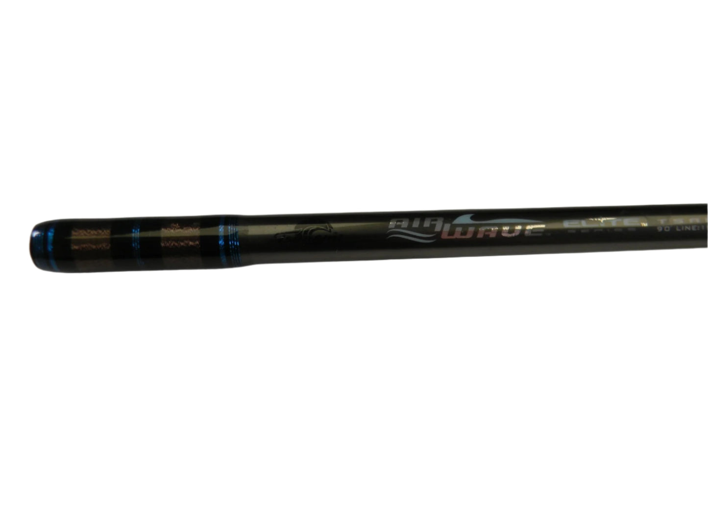 A close-up of the handle and shaft of a Tsunami Air Wave Elite TSAWESS762LT 7'6" used spinning rod in excellent condition, ideal for upgrades through our Rod and Reel Trade-In Program.