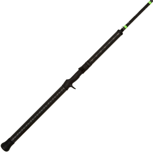 The G. Loomis E6X Salmon 1266-2C SAR GH 10'6" Extra Heavy Casting Rod features a black finish, textured grip handle, trigger reel seat, green accents, and MultiTaper Technology. Shown on a white background.
