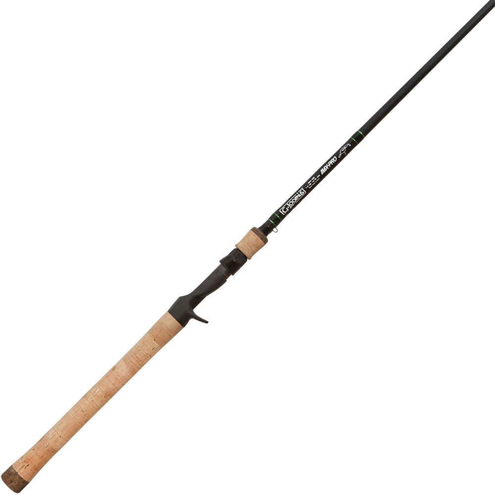 The G. Loomis IMX-PRO 906C CBR Casting Rod - Crankbait by G. Loomis features a black finish, cork handle and grip, trigger-style reel seat, and a slender elongated design ideal for baitcasting—perfect for crankbait presentations.