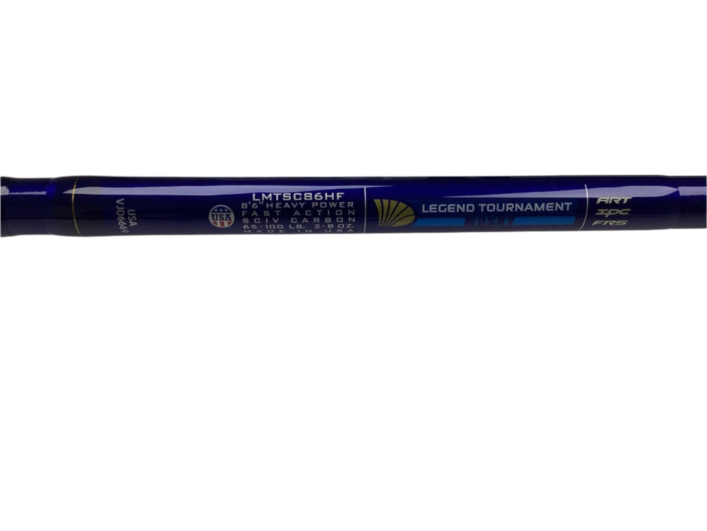A close-up of a St. Croix Legend Tournament Musky Casting Rod Split Cork 8'6" Heavy Sling Blade—used, mint condition—showcases its label and features, ideal for anglers interested in quality pre-owned gear or rod trade-ins.