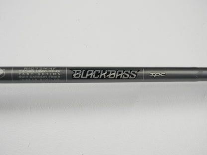 Close-up of a St. Croix Black Bass RIC73MHF 7'3" Medium Heavy Used Casting Rod in excellent condition on a white background—an ideal choice for upgrading your gear through our Rod and Reel Trade-In Program.