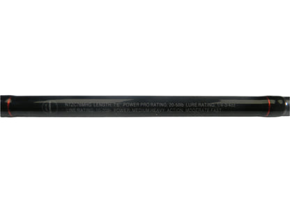 A close-up of the Shimano Intenza NTZC76MHG 7'6" Medium Heavy Glass Casting Rod, in excellent condition, highlights specs like power pro rating and action. The sleek black design with red accents is ideal for upgrading gear through the Rod and Reel Trade-In Program.