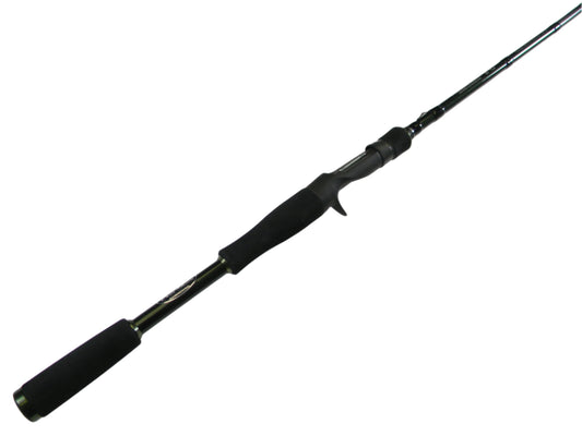 The Evergreen Combat Stick RCTC-71M Jerkbait & Finesse Crankbait 7'1" Medium is a sleek, black casting rod with a curved handle and reel seat, displayed diagonally against a white background to highlight its streamlined design. Ideal for participants in our Rod and Reel Trade-In Program.