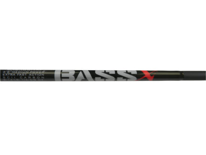 A close-up of a St. Croix Bass X BACX68MXF Casting Rod in excellent condition, featuring "6'8" Medium Power," "Extra Fast Action," and "SCII Carbon." Ideal for your next fishing trip or to enhance your store credit at our Rod and Reel Trade-In event, set against a plain white backdrop.