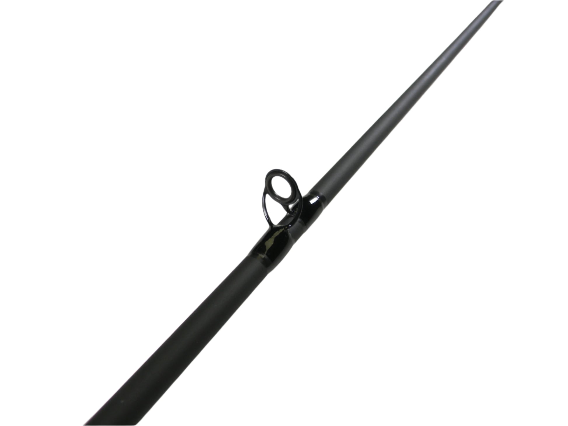 Close-up of a fishing rod guide from the St. Croix Bass X BACX68MXF 6'8" Medium - Used Casting Rod, in excellent condition. The black guide, shown on a white surface, helps hold the line and is ideal for evaluating gear for our Rod and Reel Trade-In program for store credit.