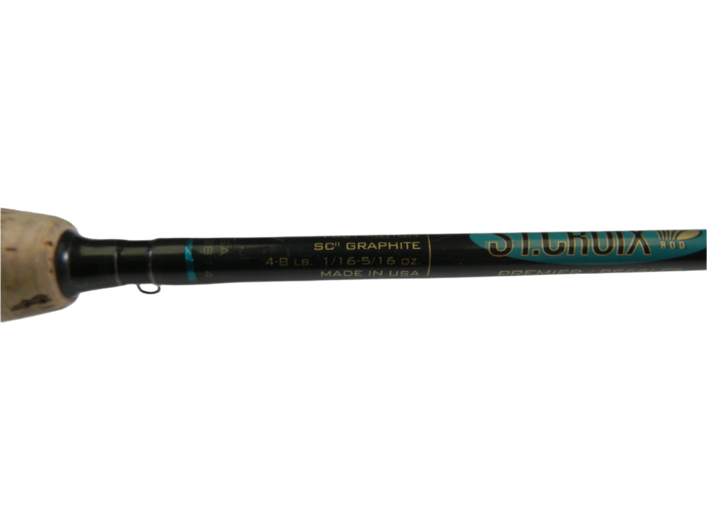 The St. Croix Premier PS66LF2 6'6" Light 2 Piece spinning rod, featuring a cork handle and "SCII Graphite" with "4-8 LB 1/16-5/16 oz Made in USA," is ideal for our Rod and Reel Trade-In Program to earn store credit.