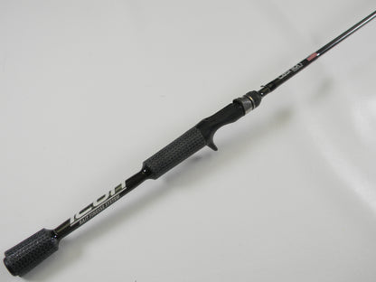 A black and silver Cashion Icon Series iBFS610MLF 6'10" medium light casting rod with a textured grip and sleek, lightweight design is shown diagonally against a white background. Perfect for the Rod and Reel Trade-In Program or earning store credit through our used gear condition process.