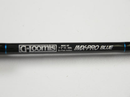 Close-up of a G. Loomis IMX-PRO BLUE 863C XF 7'2" Medium Used Casting Rod in very good condition. Trade in your used G. Loomis gear for store credit with our Rod and Reel Trade-In Program.