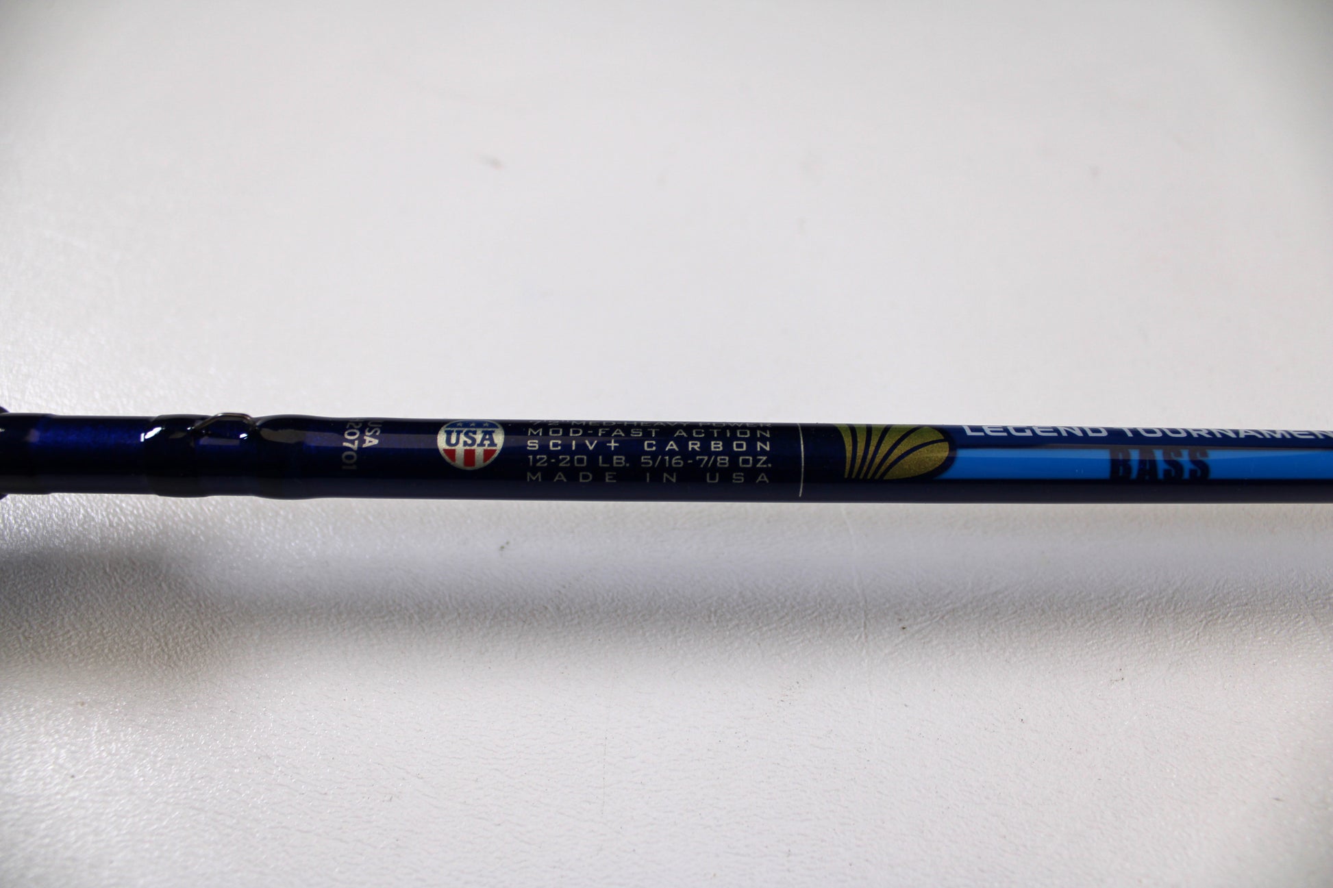Close-up of the St. Croix Legend Tournament Bass LBTC72MHMF Finesse Carbon Cranker 7'2" Medium Heavy Used Casting Rod—excellent condition, ideal for upgrading your gear or earning store credit with our Trade-In Program.