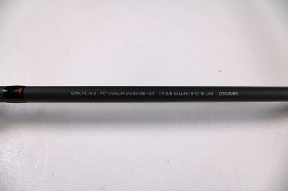 Close-up of Abu Garcia Winch WINCHC70-5 7'0" Medium Used Casting Rod in excellent condition, displaying rod details on white. Trade up with the Nation's Best Rod and Reel Trade-In Program for store credit.