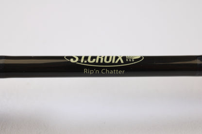 Close-up of a St. Croix Victory VTC72HM Rip'n Chatter 7'2" Heavy Used Casting Rod in excellent condition—an ideal choice to trade in for store credit if you’re ready to upgrade your fishing gear.
