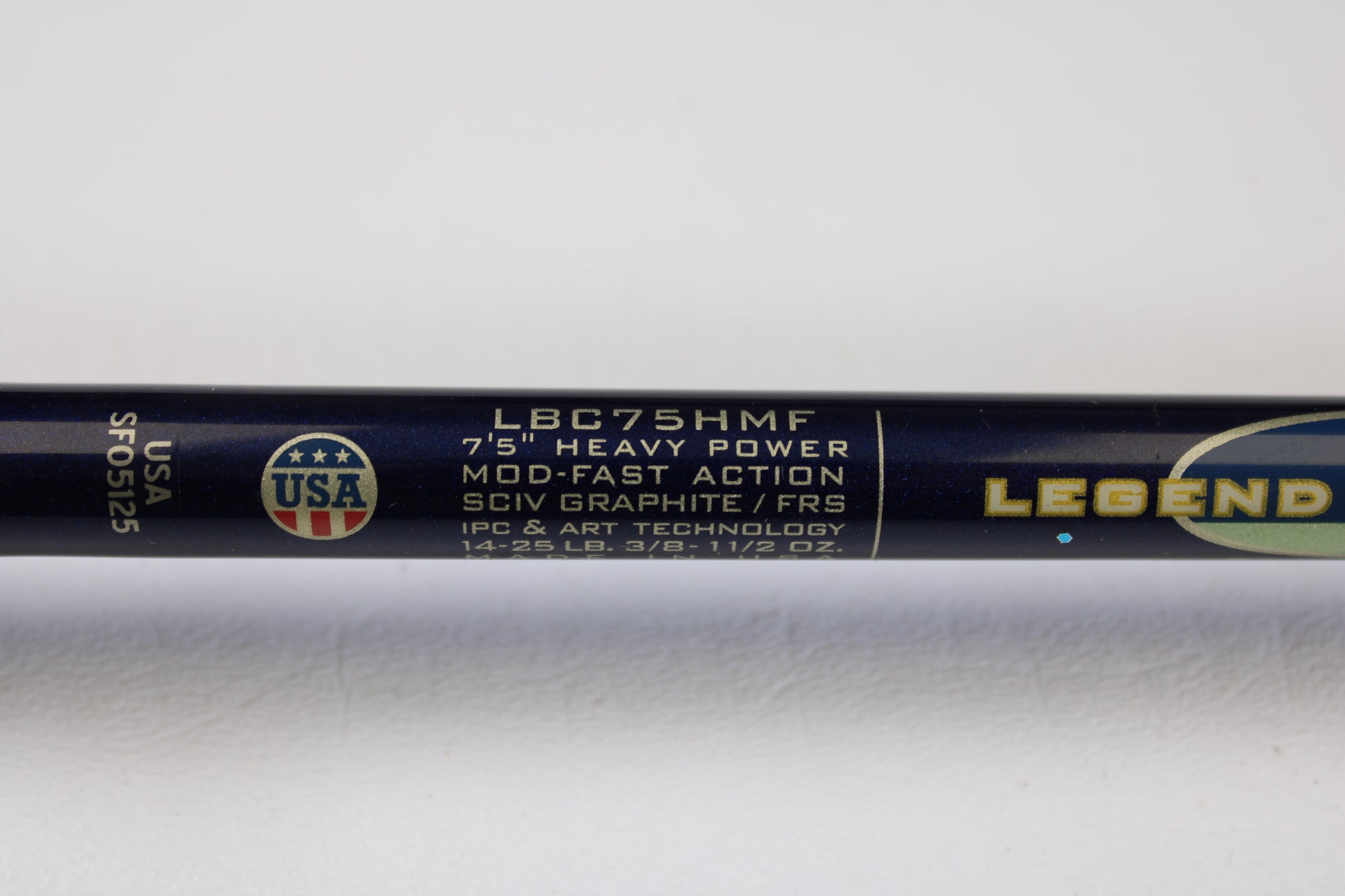 Close-up of a used St. Croix Legend Tournament LBC75HMF 7'5" Heavy casting rod in excellent condition—ideal for rod and reel trade-in or store credit.