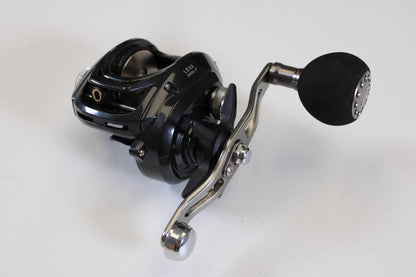 A close-up of the Daiwa Lexa 300 LX 300HL-P 7.4:1 LH Used Casting Reel in excellent condition—ideal for those seeking quality used Daiwa gear or trading in equipment for store credit with our Rod and Reel Trade-In Program.