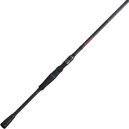 The Abu Garcia Fantasista X Casting Rod 7'0" Medium | FNXC70-5 is displayed on a white background, showcasing its black and grey design. This rod features advanced Powerlux 500 technology and a sleek handle with distinctive red accents near the base.
