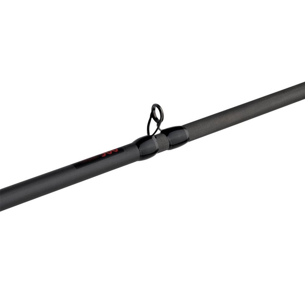 A close-up of the Abu Garcia Fantasista X Casting Rod 7'6" Medium Heavy (FNXC76-6) reveals its sleek design with a guide eyelet, matte finish, and subtle accents. The plain white backdrop accentuates the Powerlux 500 craftsmanship.