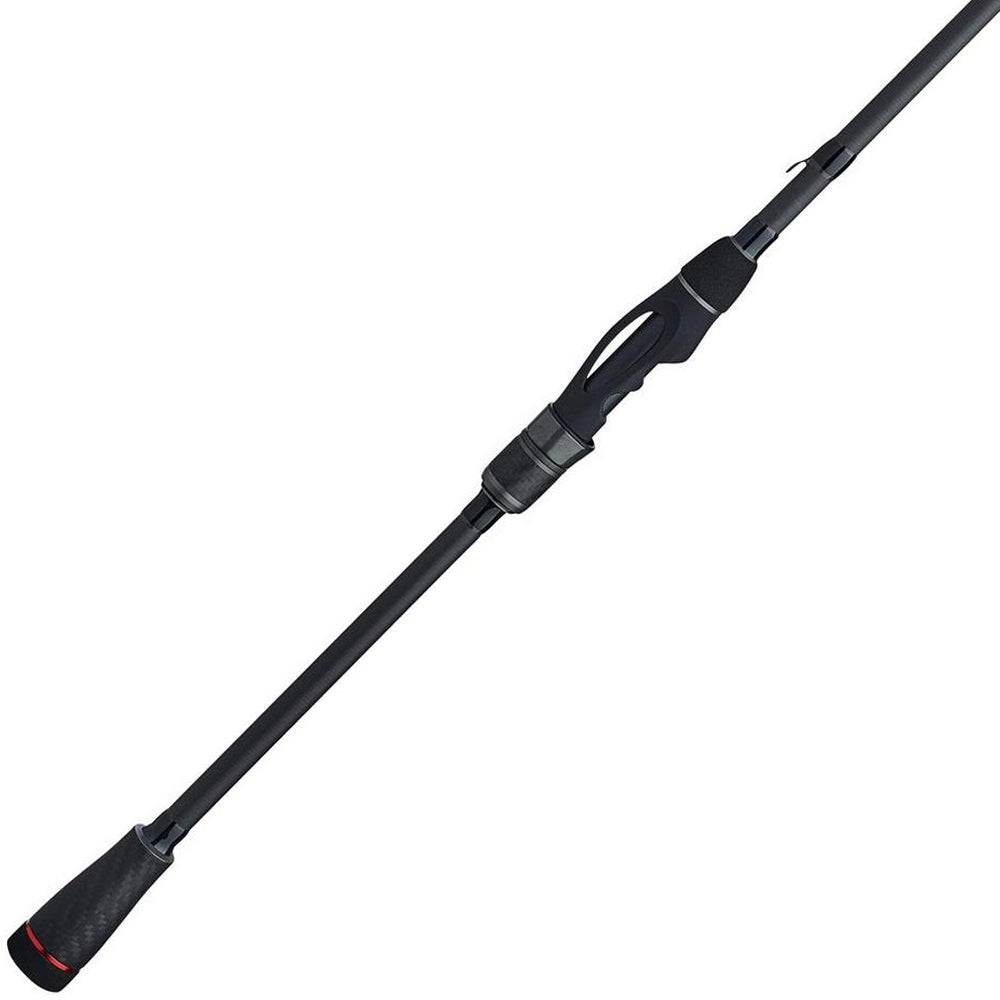 The Abu Garcia Fantasista X Spinning Rod 7'6" Medium (FNXS76-5) features a Fuji® reel seat, sleek black ergonomic handle, and a textured grip on the bottom with a dedicated reel attachment section, all set against a plain white background.