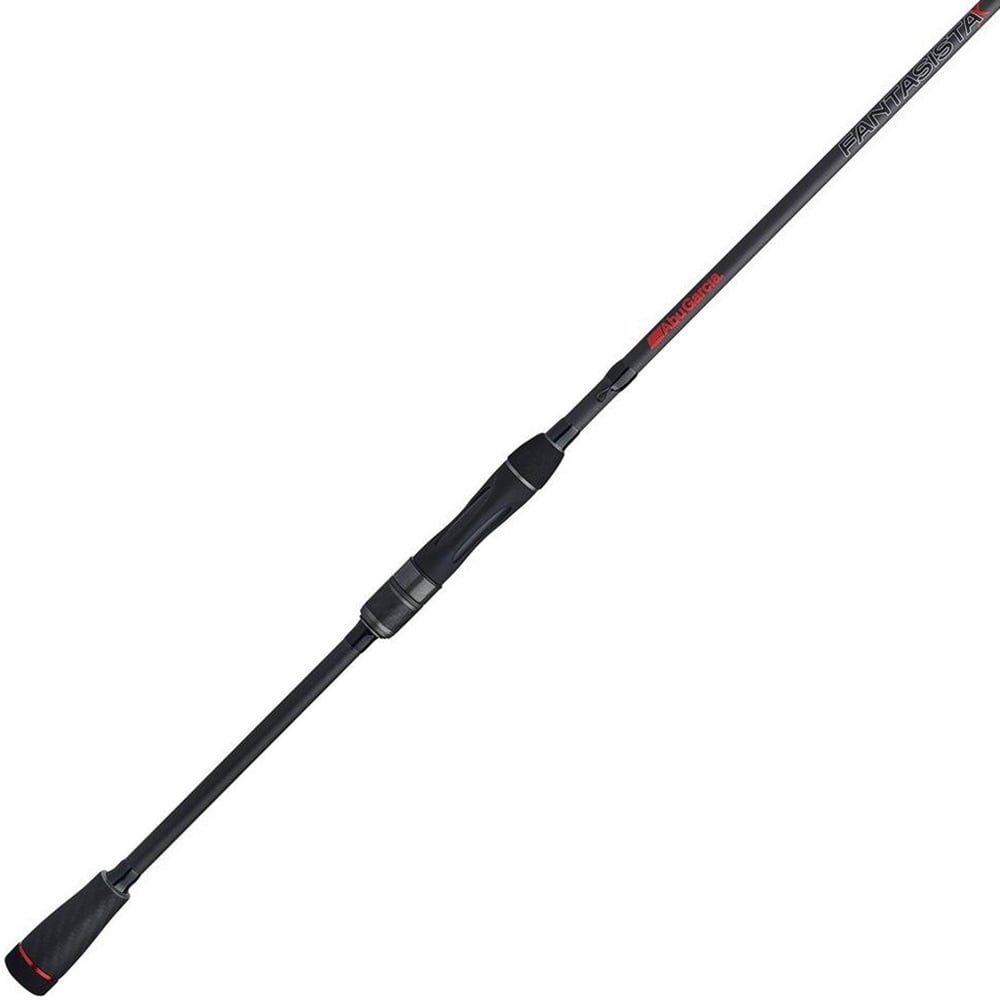 The Abu Garcia Fantasista X Spinning Rod 7'0" Medium Heavy | FNXS70-6 features a sleek, modern design with an advanced ROCS Guide train for optimal performance. It has a comfortable grip for enhanced handling and showcases "Fantasia" in red and grey text against a white background.