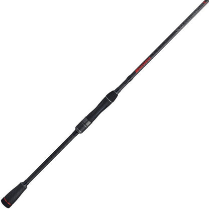 The Abu Garcia Fantasista X Spinning Rod 7'6" Medium (FNXS76-5) in black and red features a Fuji® reel seat, comfortable grip handle, and tapered tip, making it ideal for fishing enthusiasts seeking quality and performance.