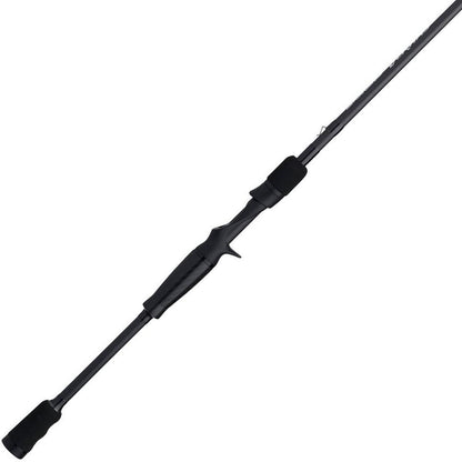The Abu Garcia Veritas Tournament Casting Rod 7'6" Medium Heavy | VXTC76-6, features a sleek dark gray design with an ergonomic handle and long tapered shaft, making it perfect for effortless casting and reeling.