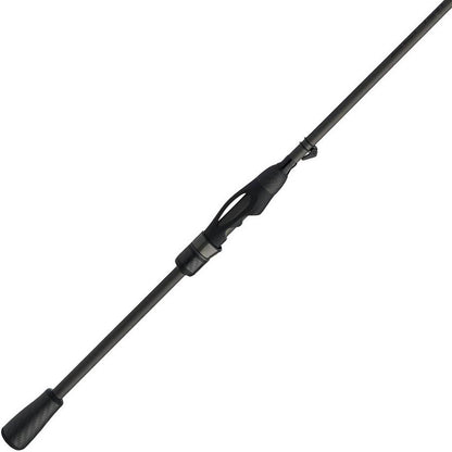 The Abu Garcia Zenon Spinning Rod 7'0" Medium Heavy | ZENS70-6 features a sleek black design with a Fuji reel seat, tapered handle, and smooth ergonomic grip. Positioned diagonally against a white background, it showcases an ideal blend of style and functionality.